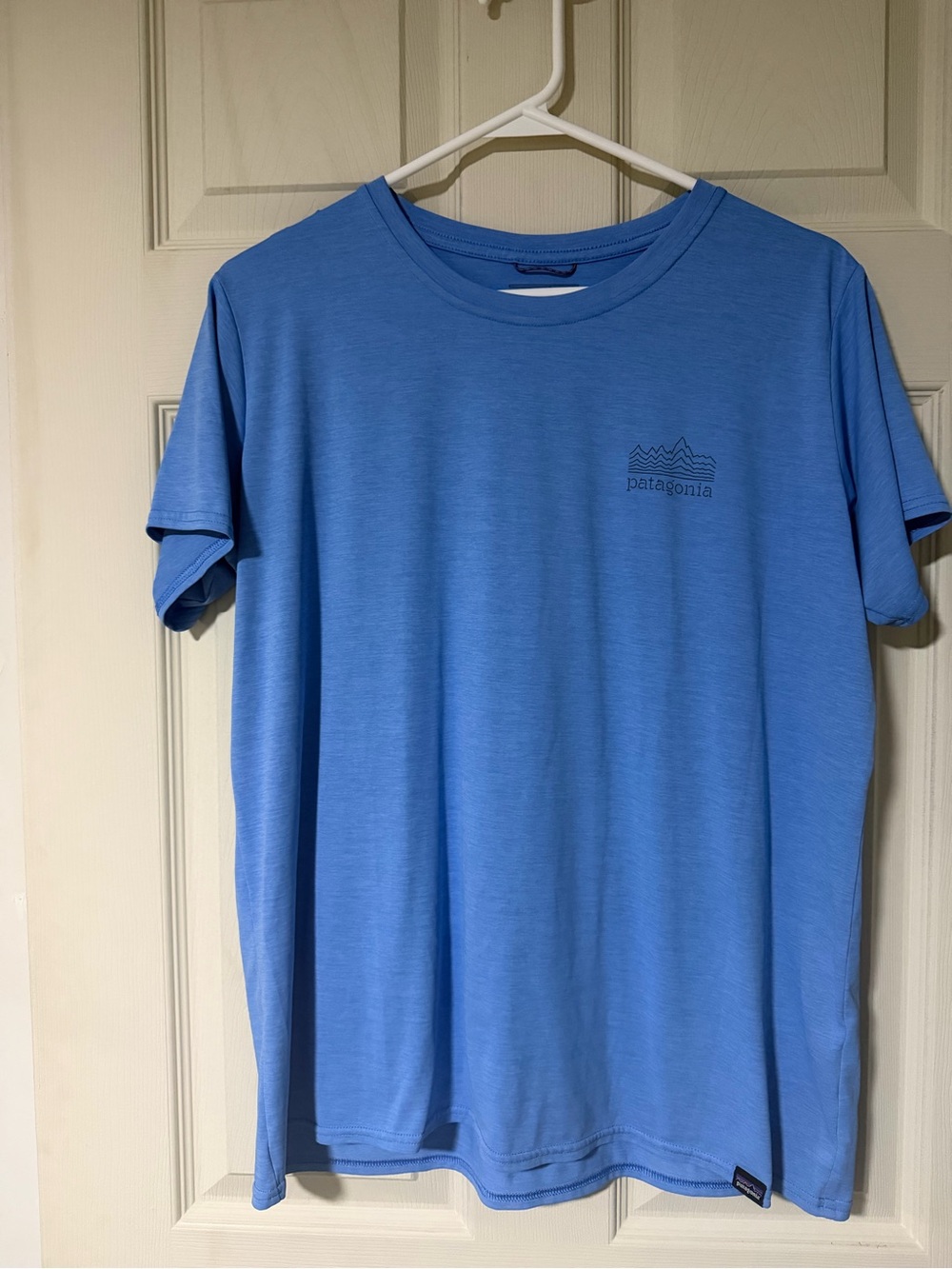 Patagonia Men’s Short Sleeve Tee in Light Blue with Chest Logo